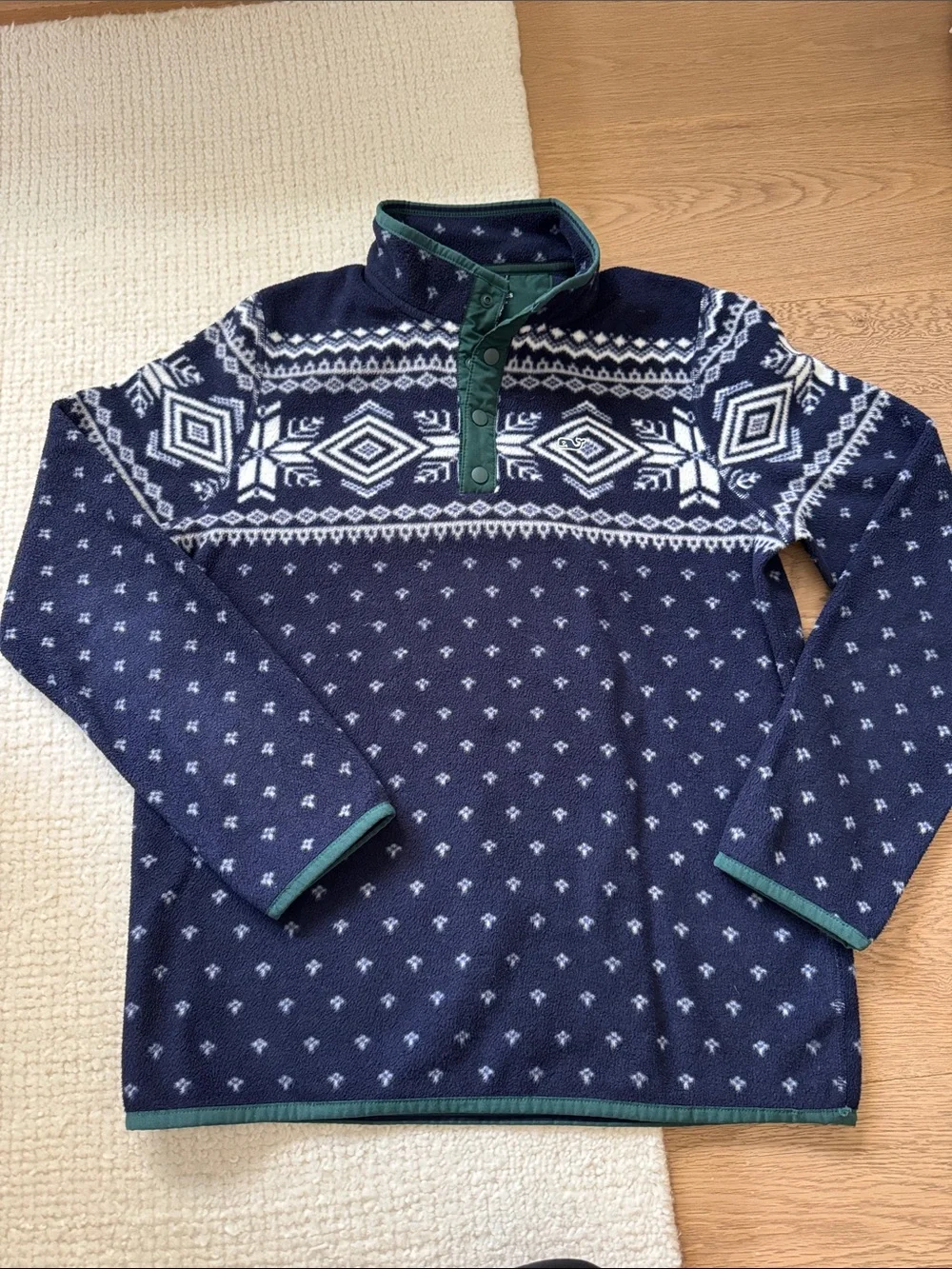 Vineyard Vines Navy Fair Isle Zip-Up Sweater with Green Trim